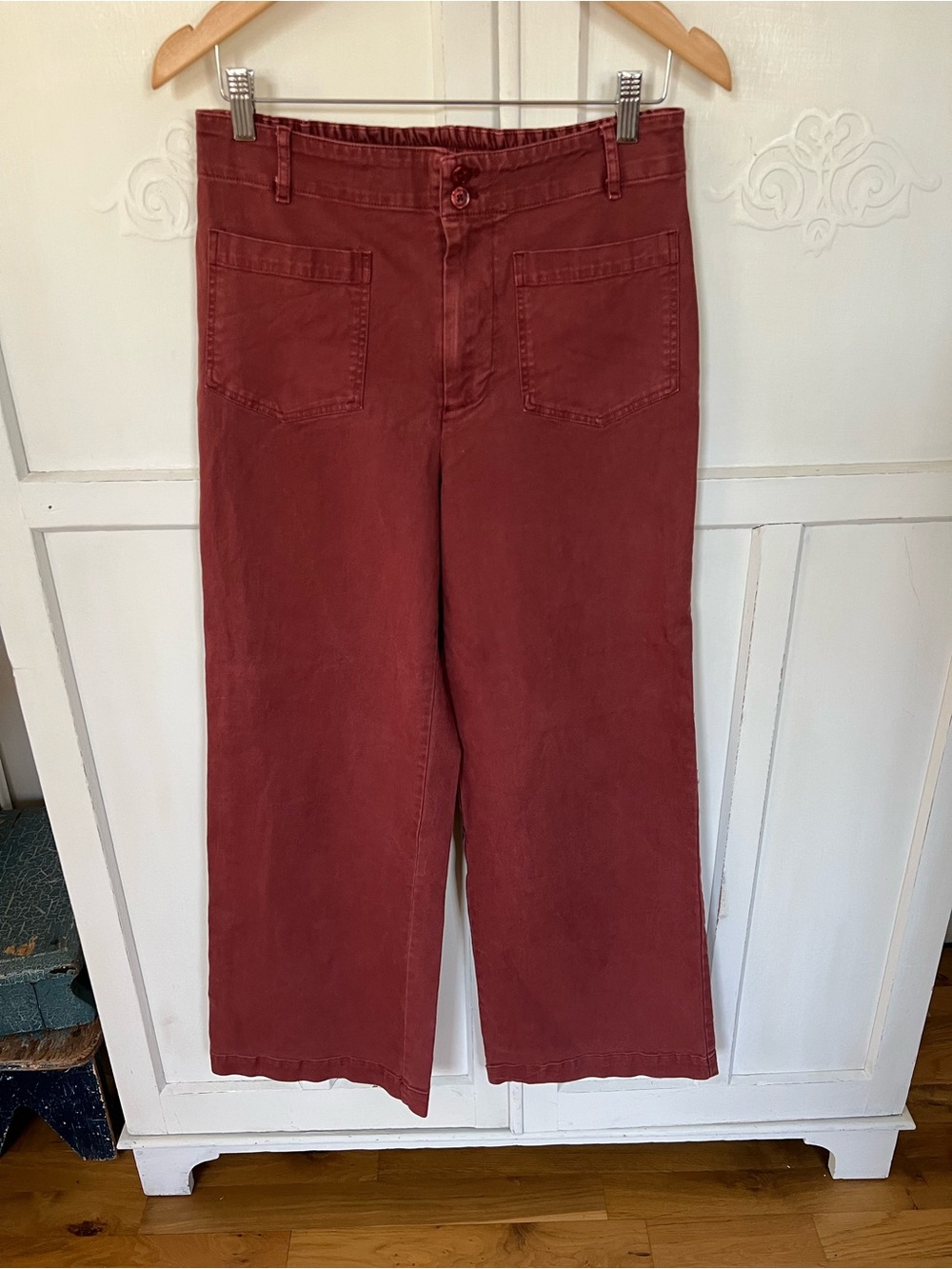 YFB Wide Leg High-Waist Pants Patch Pockets Pull on Merlot size Large